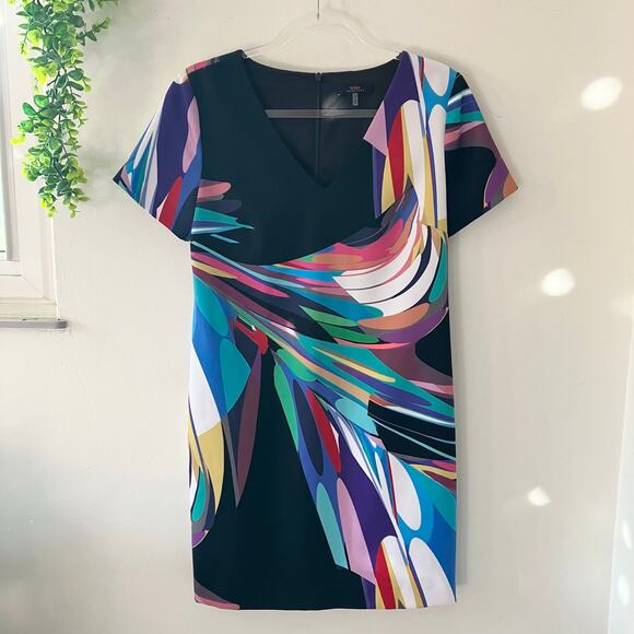 Trina Turk Dresses & Skirts - Trina Turk Multicolor Jersey Sheath Abstract Wave Black Dress